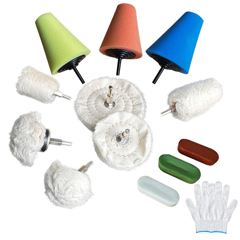 neeki 12-Pcs Polishing and Buffing Kit, Includes 1/4" Shank Drill Buffing Wheels, Polishing Compound, and Sponge Pads for Metal, Wood, Plastic, and More - Image 1